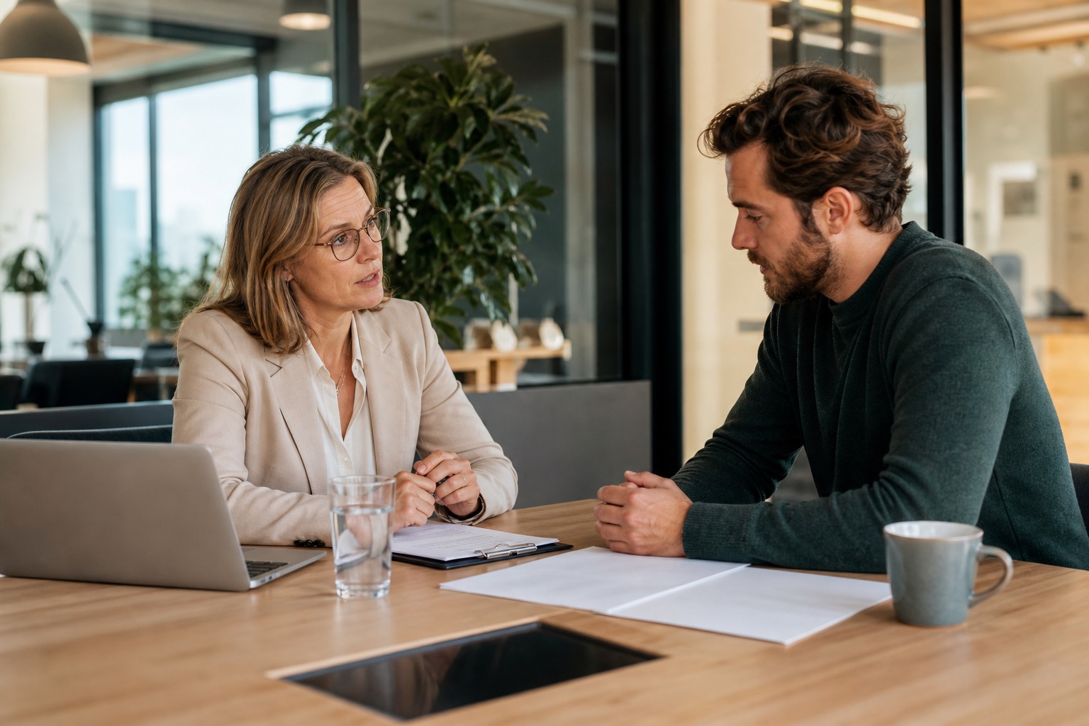 Werkgever en HR-adviseur in gesprek over een zorgvuldig ontslagtraject