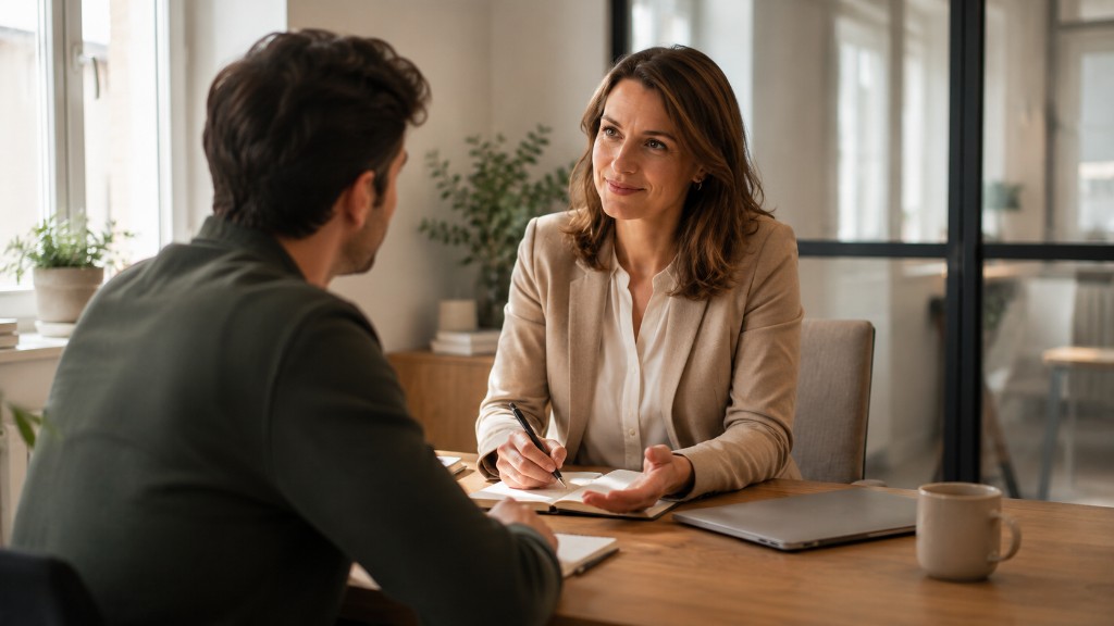 HR-professional in gesprek met een medewerker over ontwikkeling en functioneren